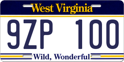WV license plate 9ZP100