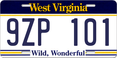 WV license plate 9ZP101
