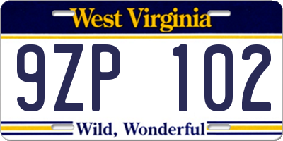 WV license plate 9ZP102