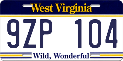 WV license plate 9ZP104