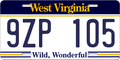 WV license plate 9ZP105