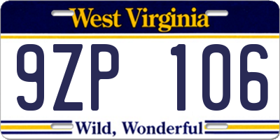 WV license plate 9ZP106