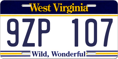 WV license plate 9ZP107