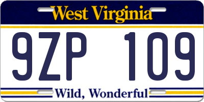 WV license plate 9ZP109