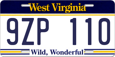 WV license plate 9ZP110