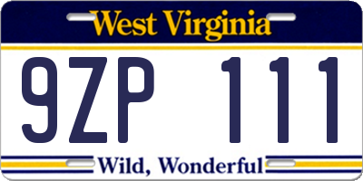 WV license plate 9ZP111