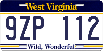 WV license plate 9ZP112