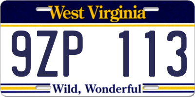 WV license plate 9ZP113