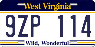 WV license plate 9ZP114