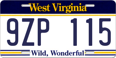 WV license plate 9ZP115