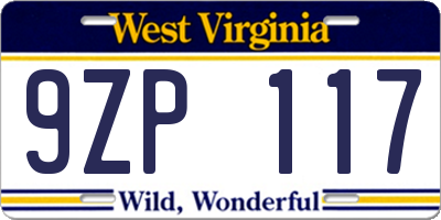 WV license plate 9ZP117