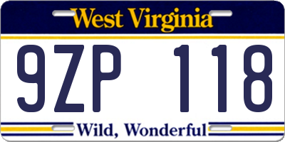 WV license plate 9ZP118