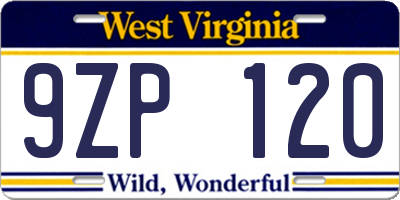 WV license plate 9ZP120
