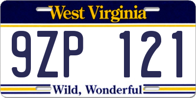WV license plate 9ZP121