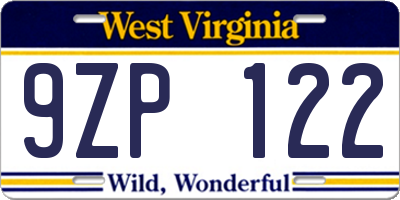 WV license plate 9ZP122