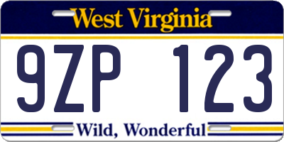 WV license plate 9ZP123