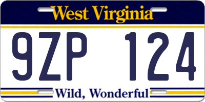 WV license plate 9ZP124