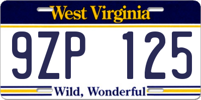 WV license plate 9ZP125