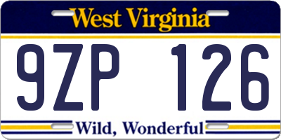 WV license plate 9ZP126