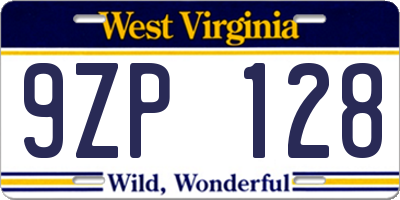WV license plate 9ZP128