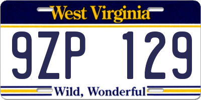 WV license plate 9ZP129