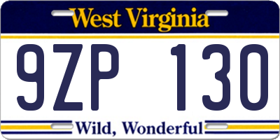 WV license plate 9ZP130