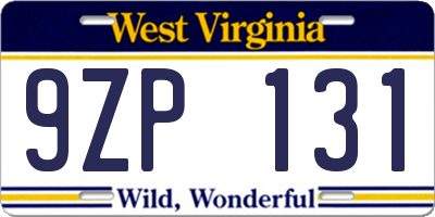 WV license plate 9ZP131
