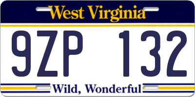 WV license plate 9ZP132
