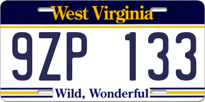 WV license plate 9ZP133