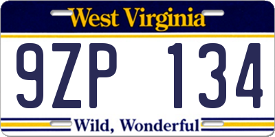 WV license plate 9ZP134