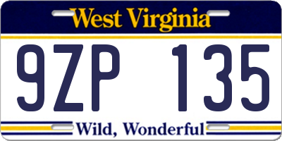 WV license plate 9ZP135