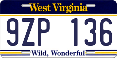 WV license plate 9ZP136