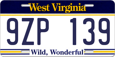 WV license plate 9ZP139