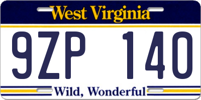 WV license plate 9ZP140