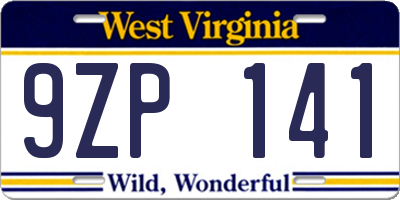WV license plate 9ZP141