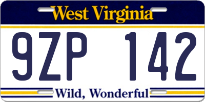 WV license plate 9ZP142