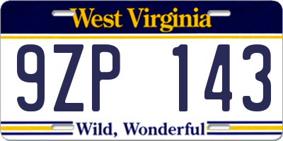 WV license plate 9ZP143