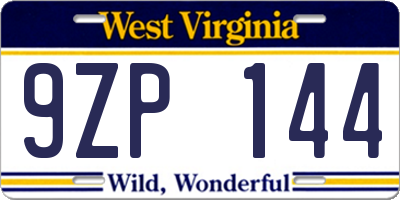 WV license plate 9ZP144