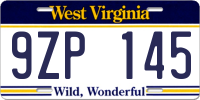 WV license plate 9ZP145