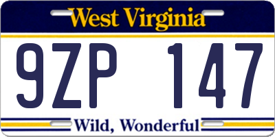 WV license plate 9ZP147