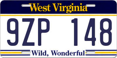 WV license plate 9ZP148