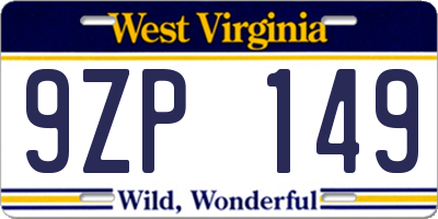 WV license plate 9ZP149