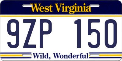 WV license plate 9ZP150
