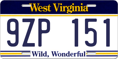 WV license plate 9ZP151