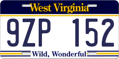 WV license plate 9ZP152