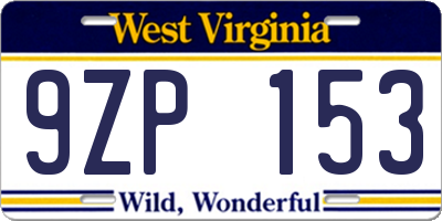 WV license plate 9ZP153
