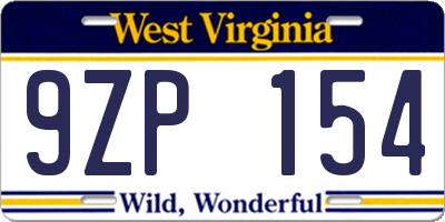 WV license plate 9ZP154
