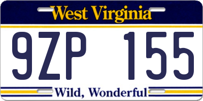 WV license plate 9ZP155