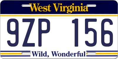 WV license plate 9ZP156