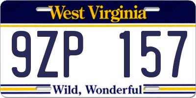 WV license plate 9ZP157